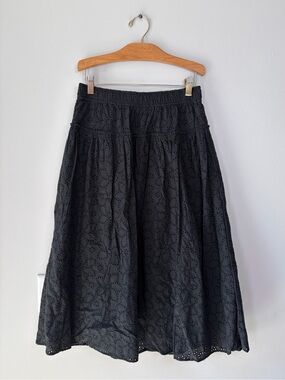 Madewell True Black Eyelet Pull-On Midi Skirt
